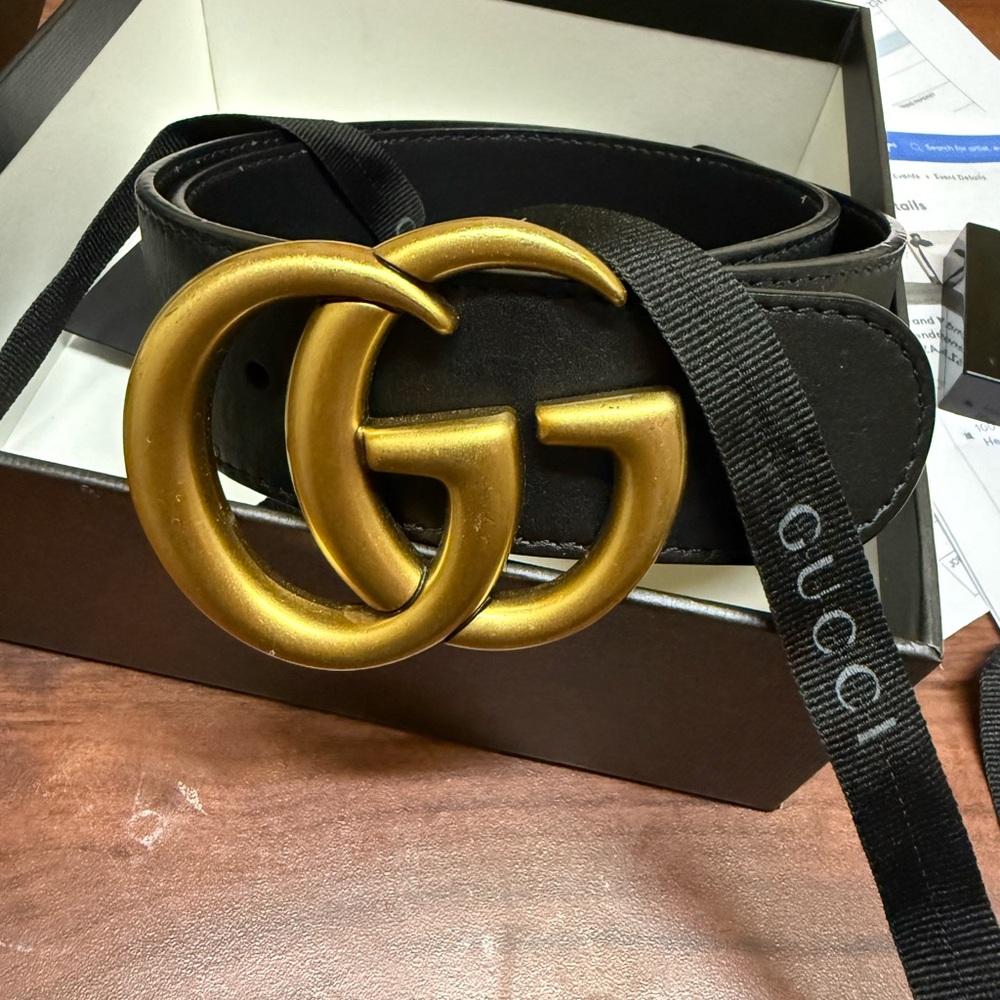 Gucci Black Belt with Gold GG Buckle